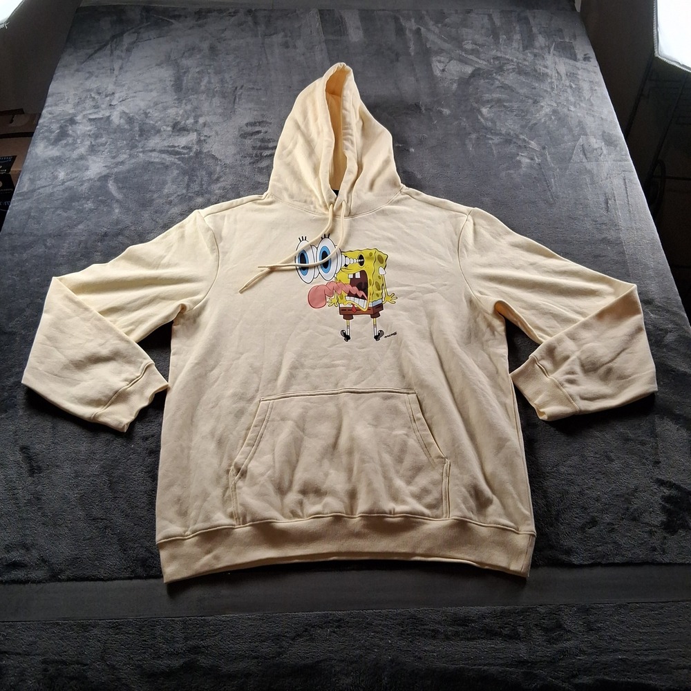 NWT H&M SpongeBob SquarePants Hoodie Mens Large Cream Graphic Pullover Sweat